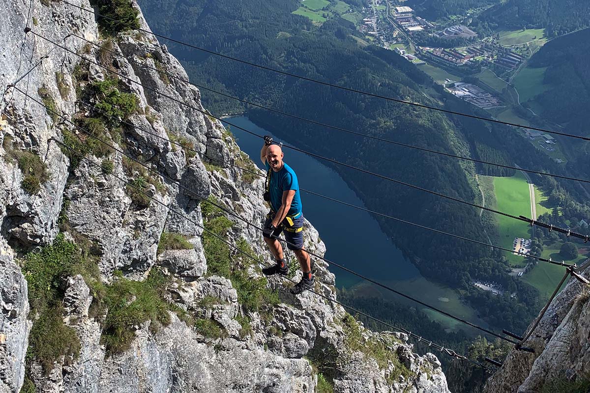 Lanový mostík na ferrate Kaiser Franz Joseph Klettersteig